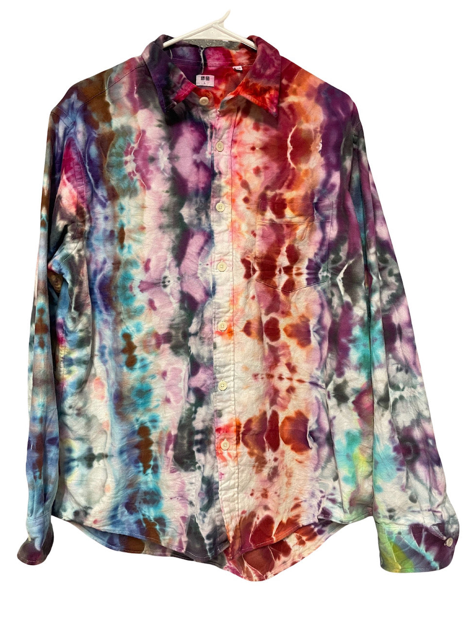 Flannel Long Sleeve Tie Dyed Shirt - L