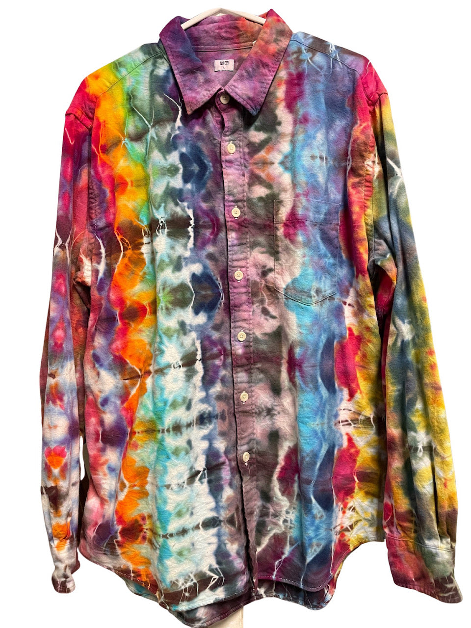 Flannel Long Sleeve Tie Dyed Shirt - L