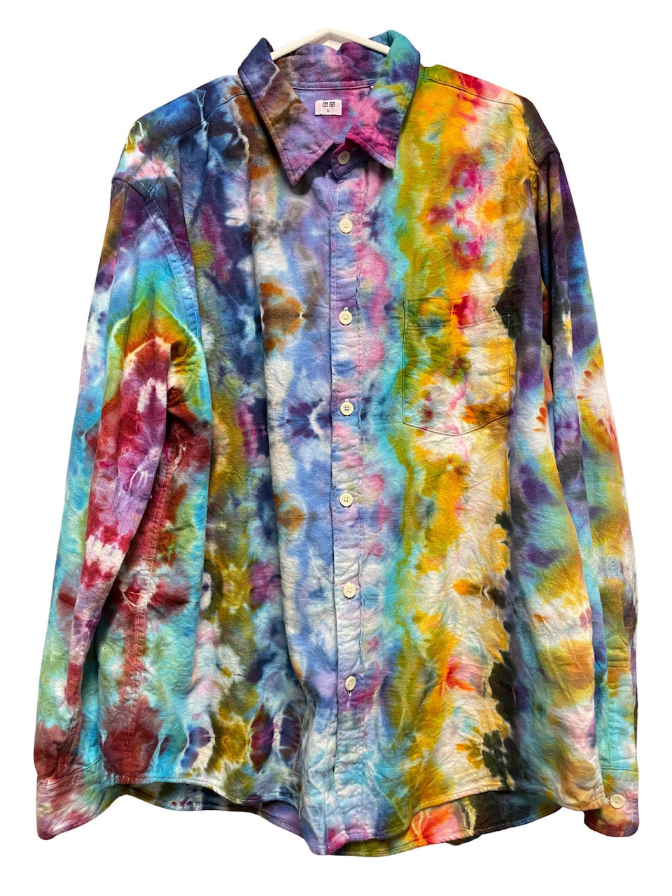 Flannel Long Sleeve Tie Dyed Shirt - XL