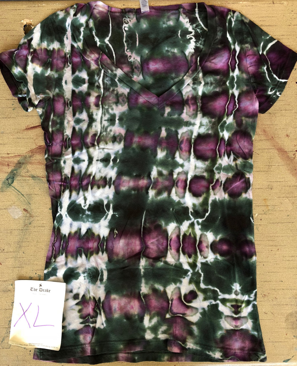 Womens V Neck Tie Dye Short Sleeve T-Shirt - Size XL 100% Cotton - ICED DYE