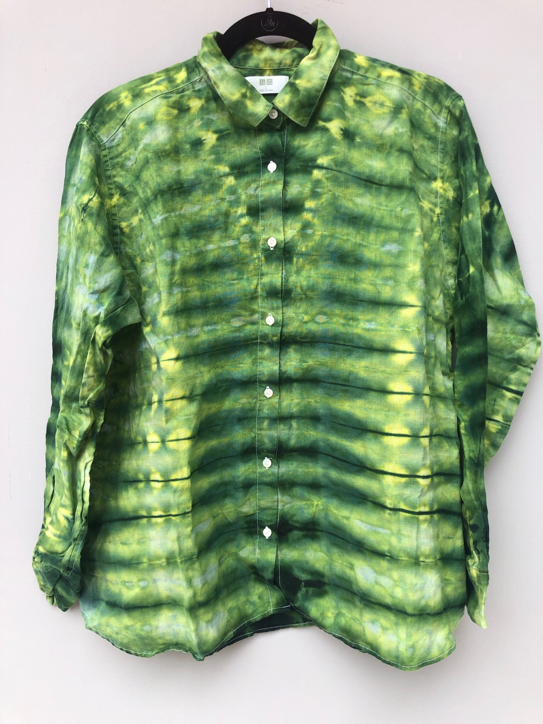 Women's Linen Long Sleeve Tie Dyed Shirt - L