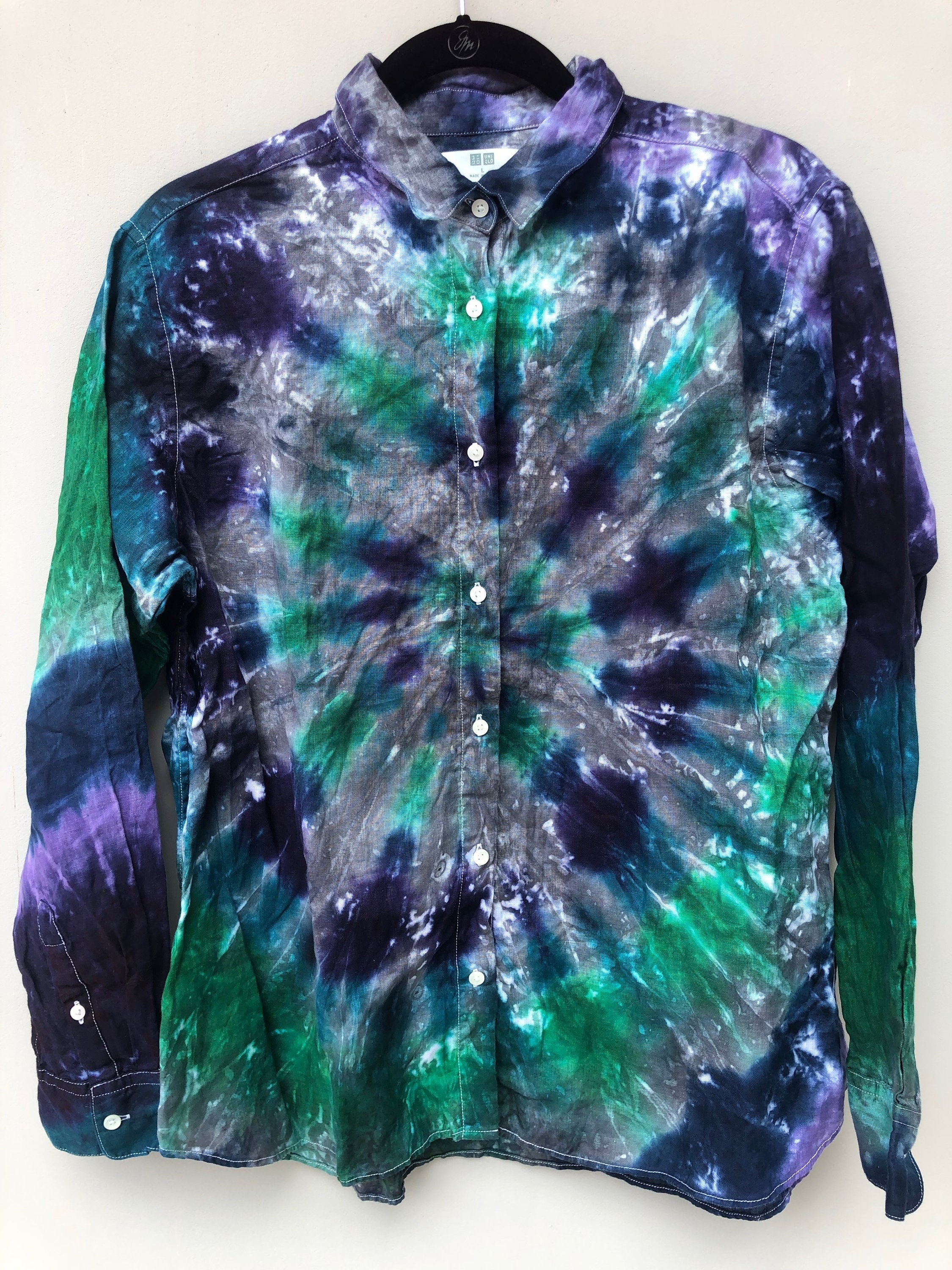 Women's Linen Long Sleeve Spiral Tie Dyed Shirt - L