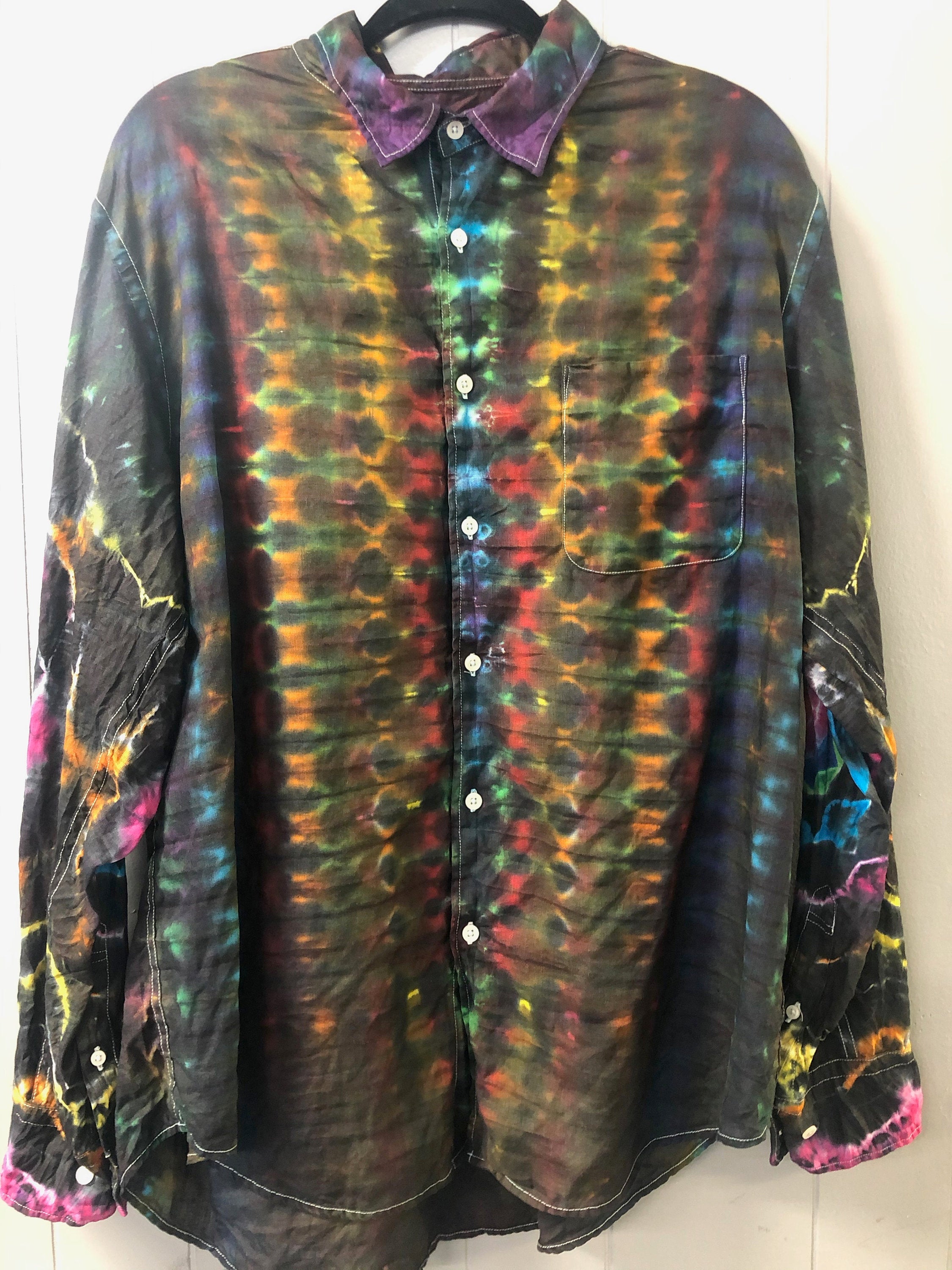 Men's Linen Long Sleeve Tie Dyed Shirt - 2XL