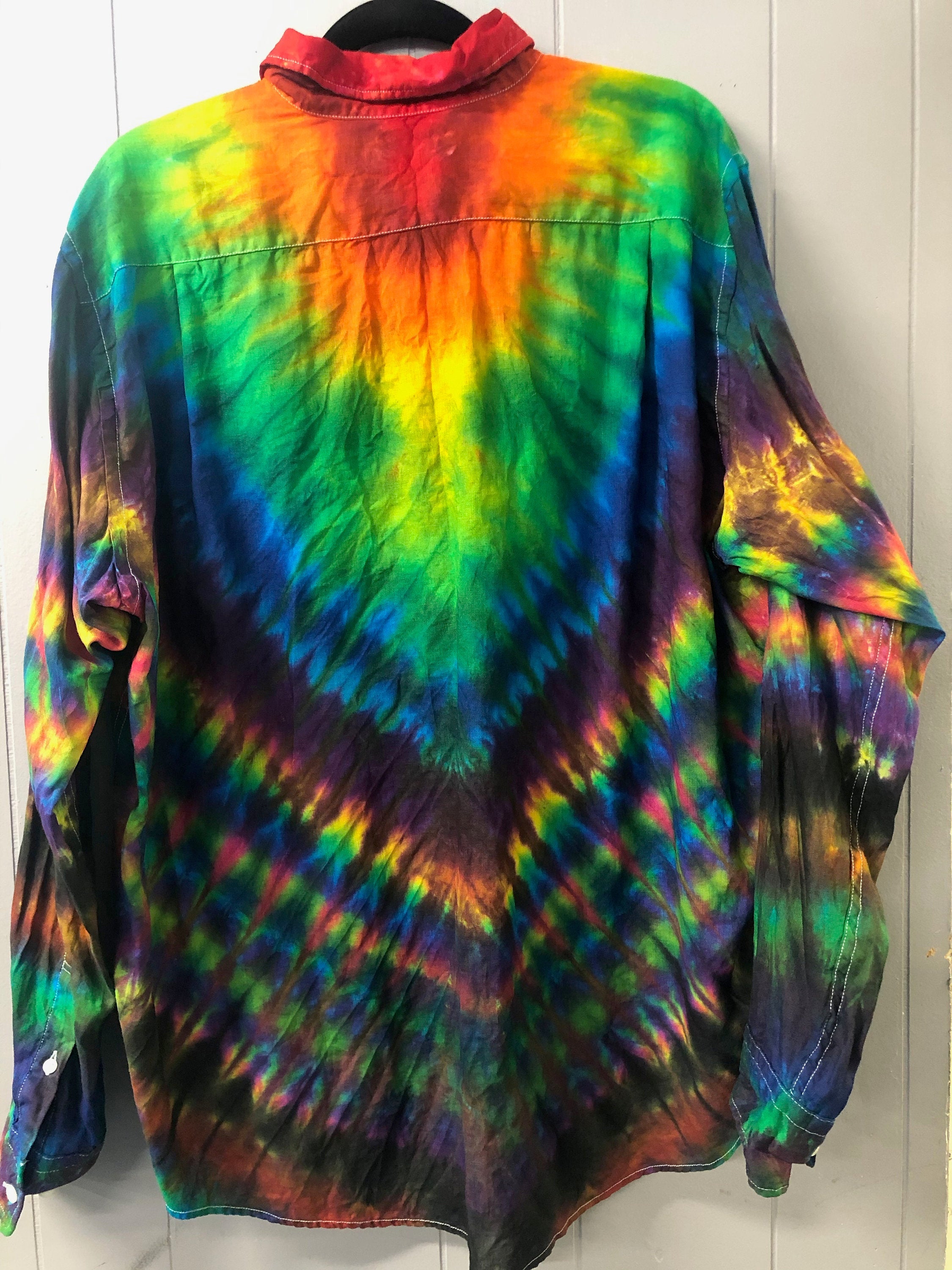 Men's Linen Long Sleeve Tie Dyed Shirt - 2XL