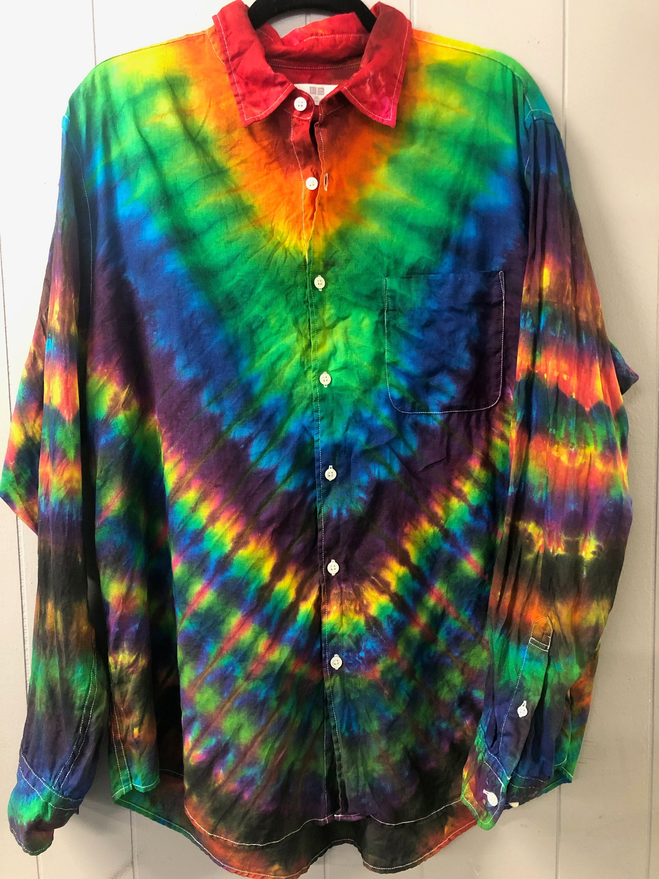 Men's Linen Long Sleeve Tie Dyed Shirt - 2XL