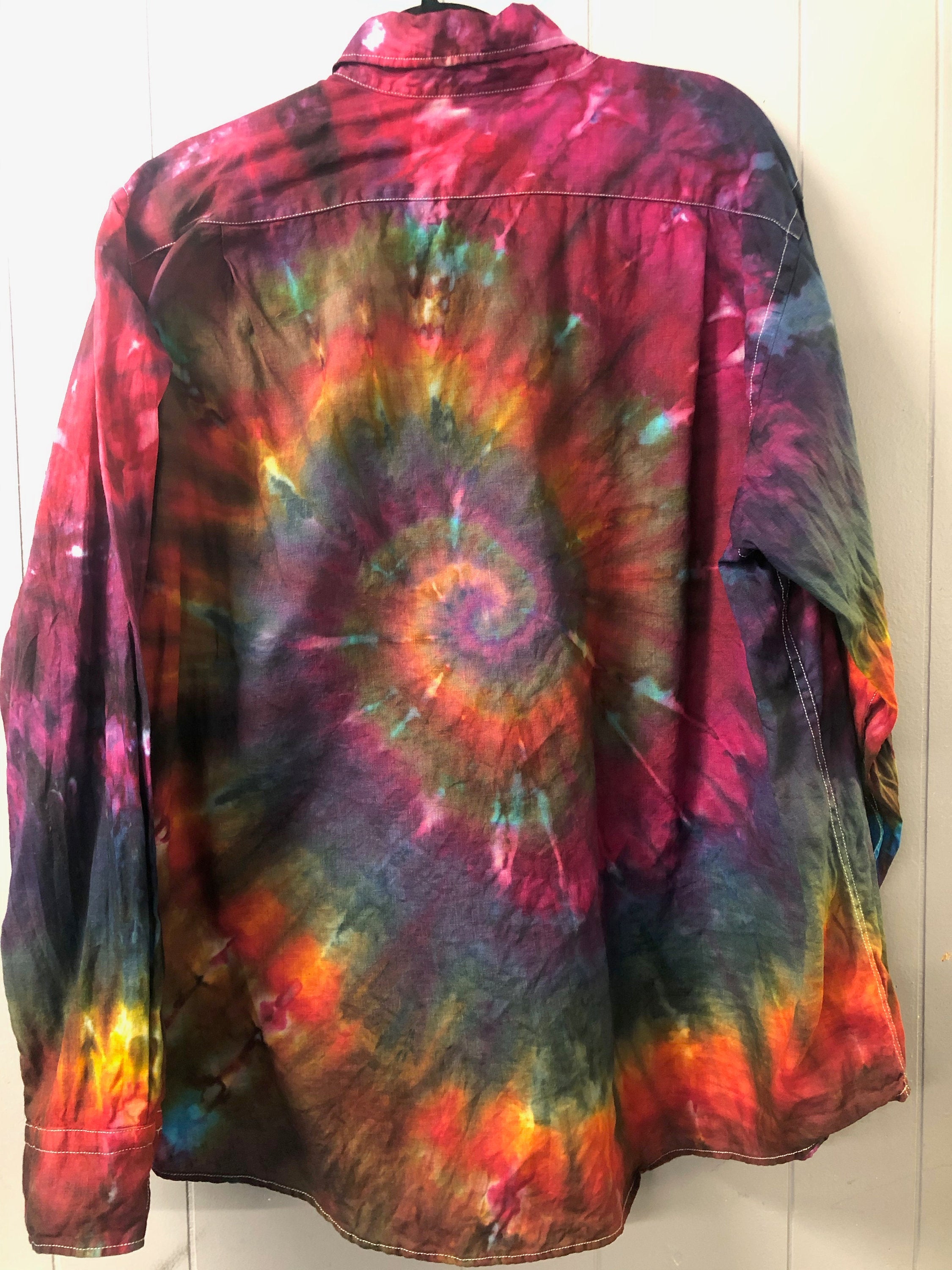 Men's Linen Long Sleeve Tie Dyed Shirt - 2XL