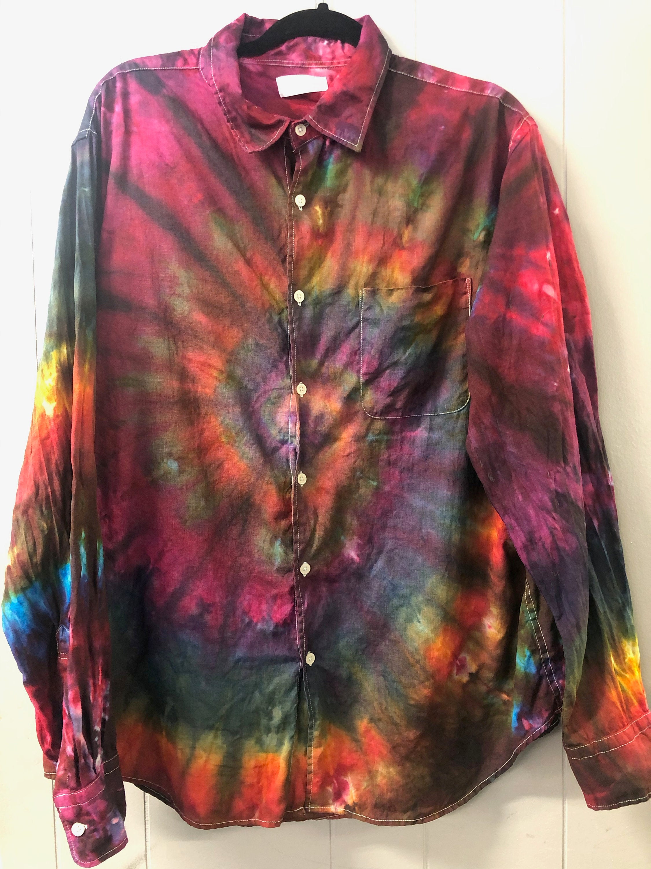 Men's Linen Long Sleeve Tie Dyed Shirt - 2XL