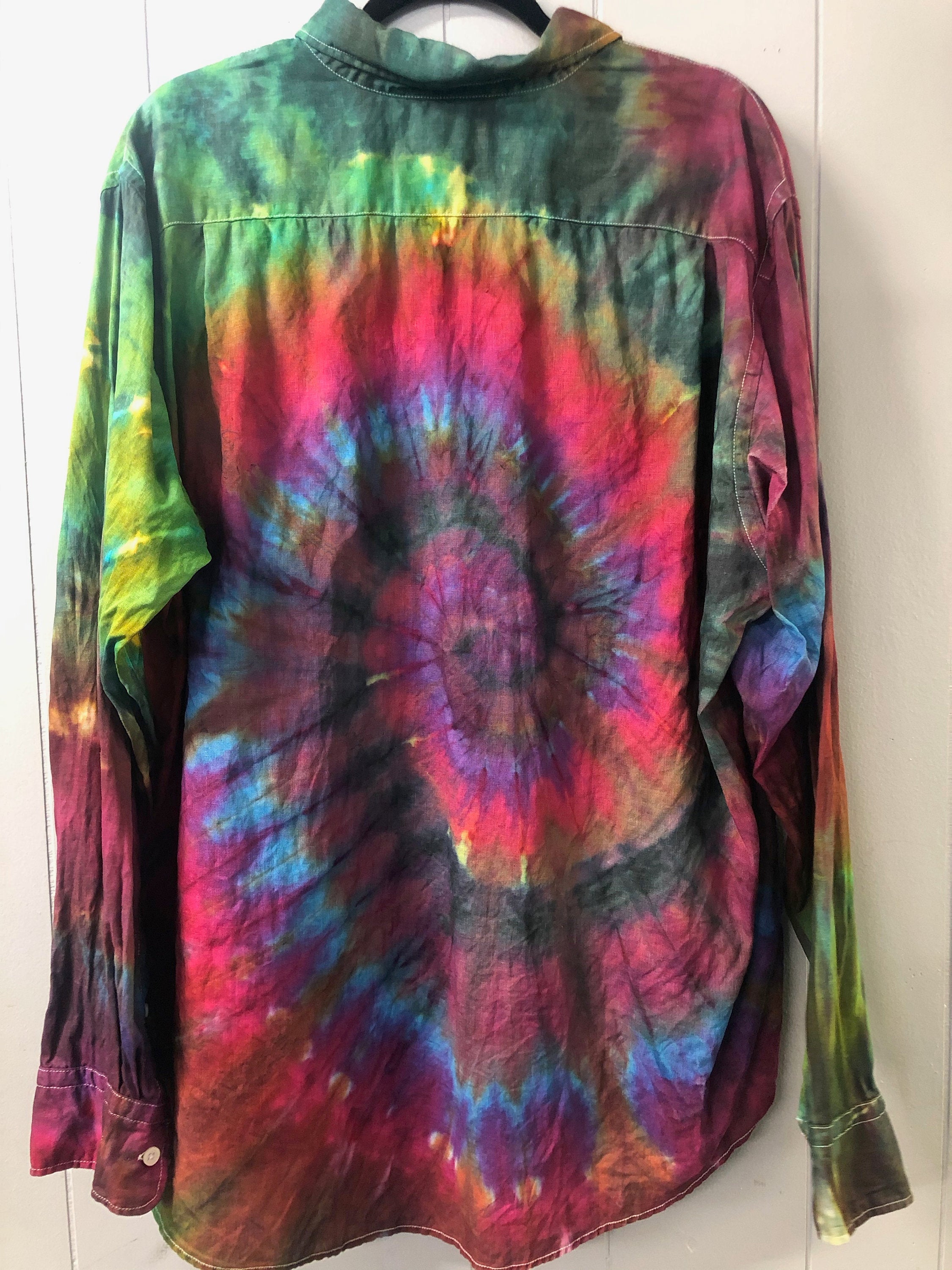 Men's Linen Long Sleeve Tie Dyed Shirt - 2XL