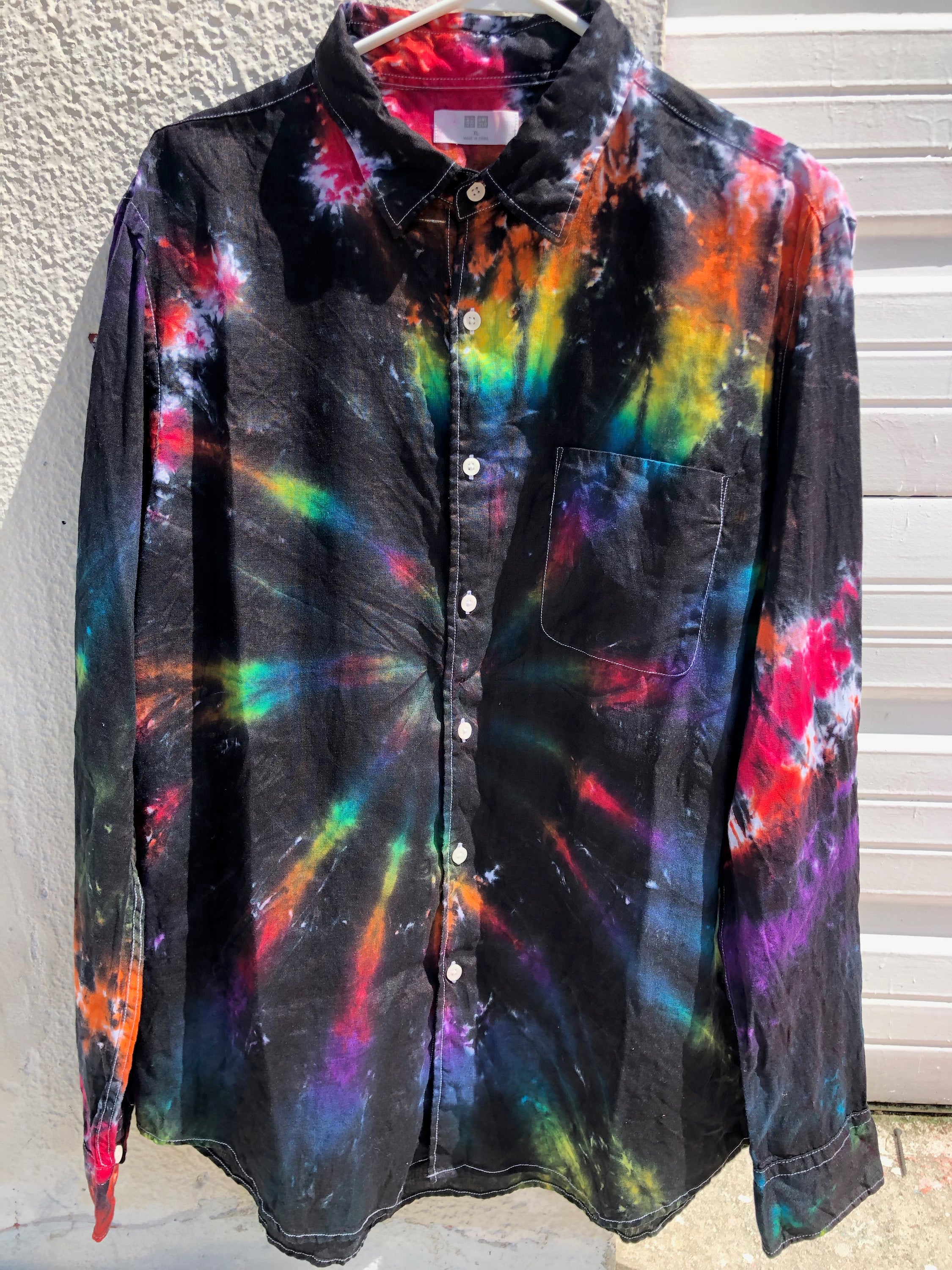 Men's Linen Long Sleeve Tie Dyed Shirt - XL