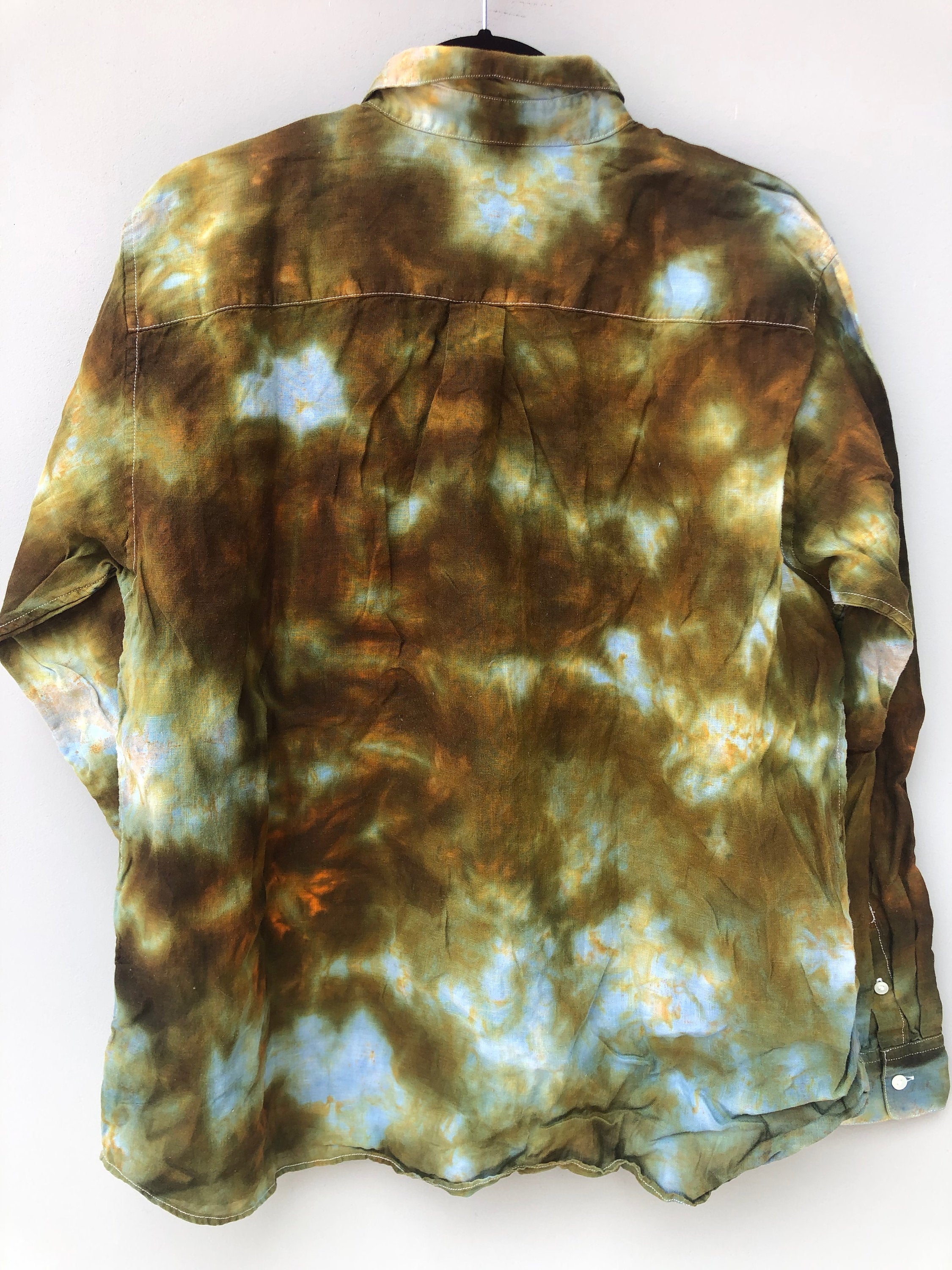 Women's Linen Long Sleeve Tie Dyed Shirt - L