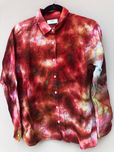 Women's Linen Long Sleeve Tie Dyed Shirt - L