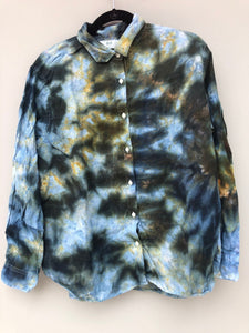 Women's Linen Long Sleeve Tie Dyed Shirt - L