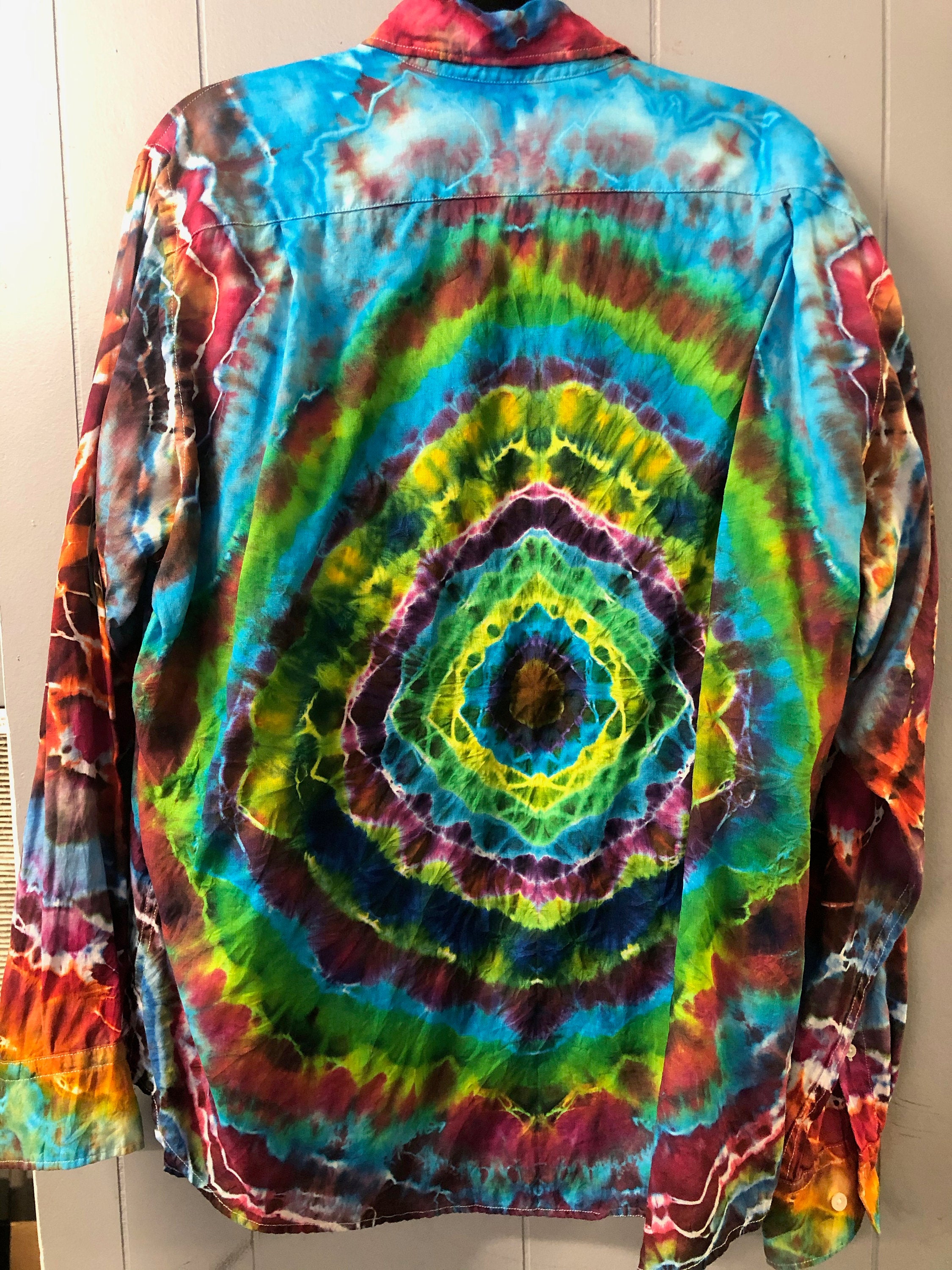 Men's Linen Long Sleeve Tie Dyed Shirt - 2XL