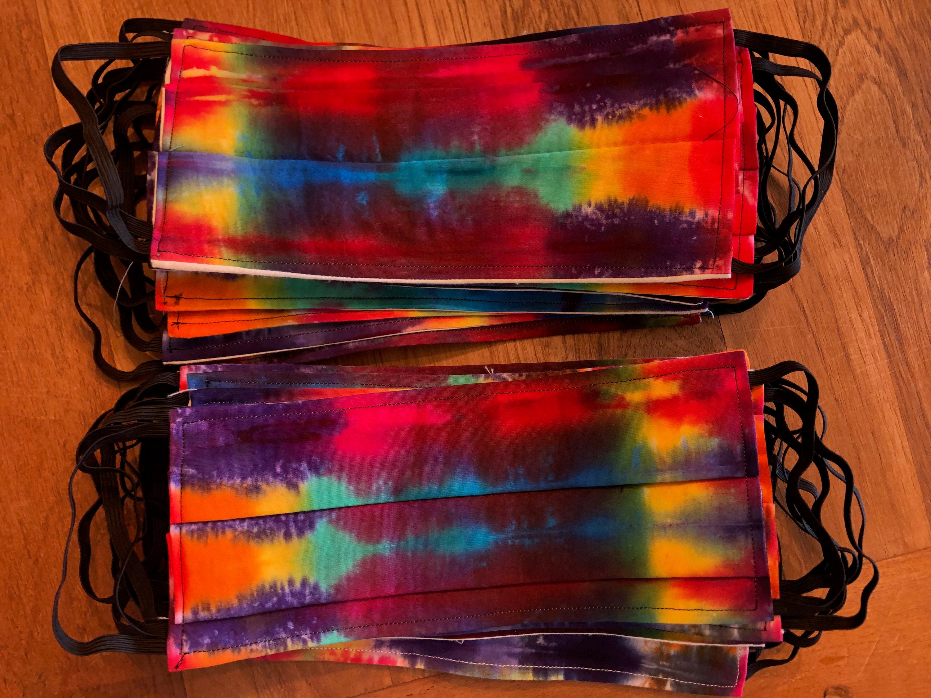 Tie Dye Face Covering - 100% Cotton, 2 Layers, Washable, Reusable - Colorway 3 (Rainbow)